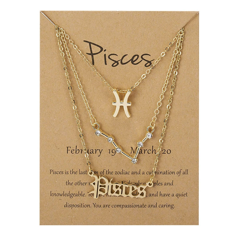 3 pc Zodiac Astrology Necklace