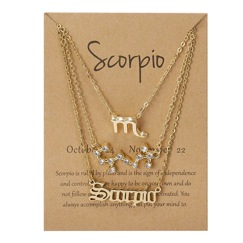 3 pc Zodiac Astrology Necklace