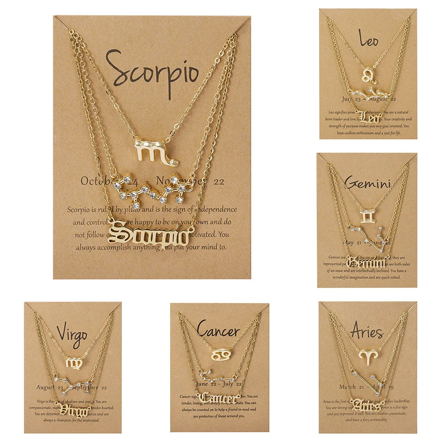 3 pc Zodiac Astrology Necklace