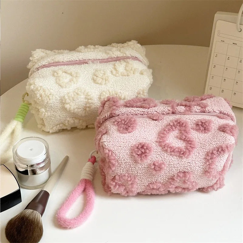 WHILE SUPPLIES LAST!!: Knit Heart Plush Makeup Bag
