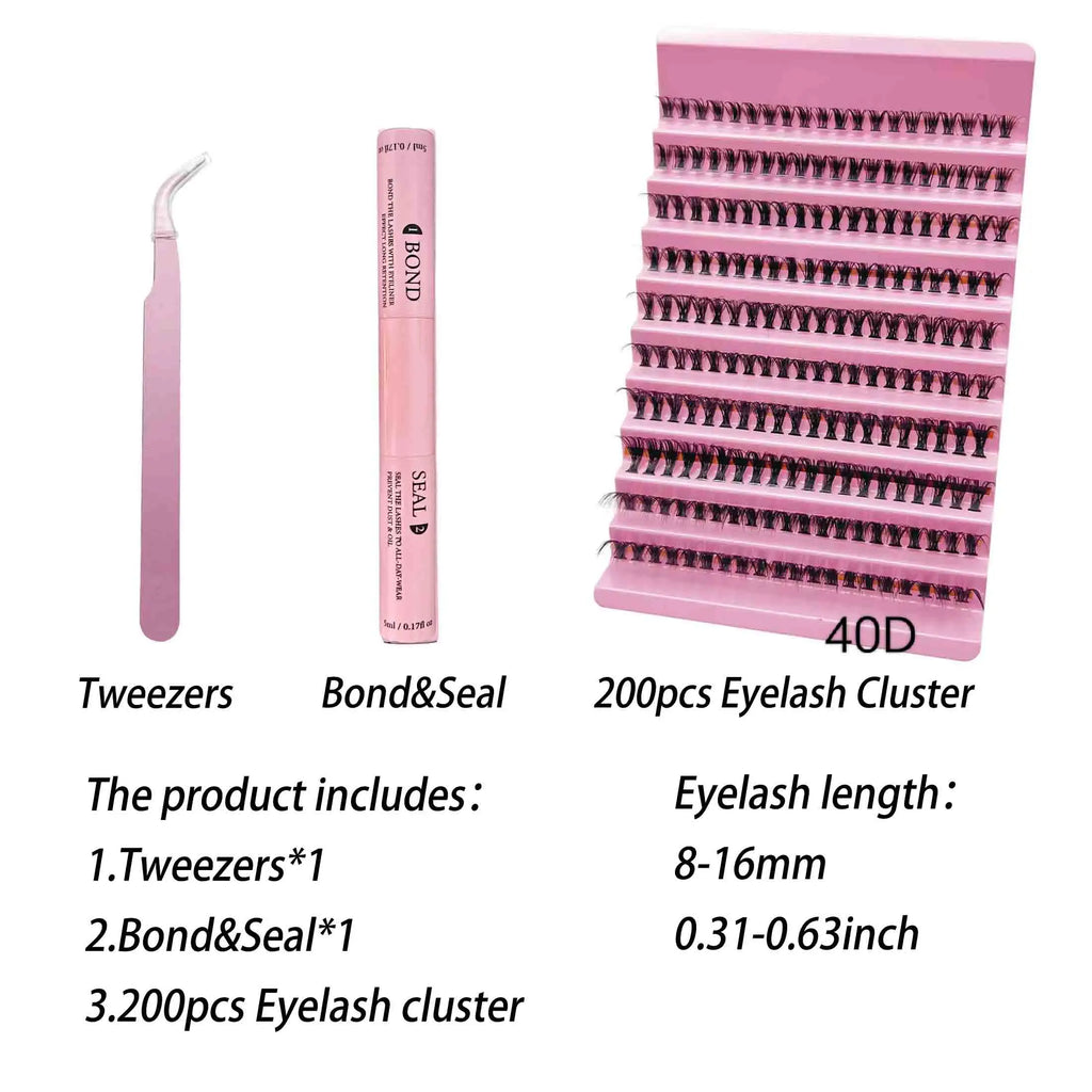 200 pc Faux Lash Clusters with Accessories For Professionals and DIYS, 40D and 30D