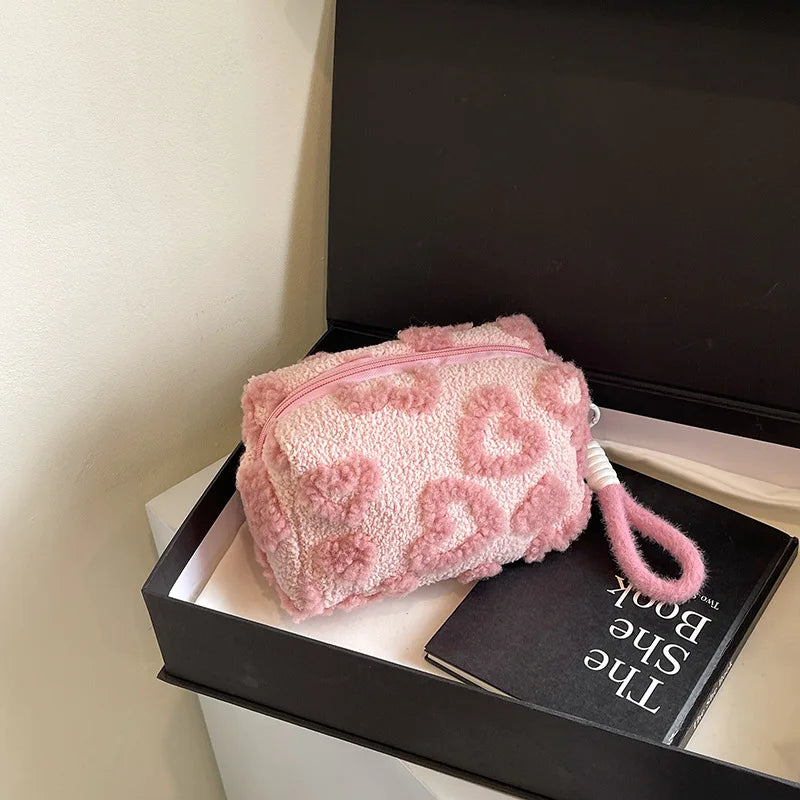 WHILE SUPPLIES LAST!!: Knit Heart Plush Makeup Bag