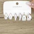 6 pc Stainless Steel Wide Earrings