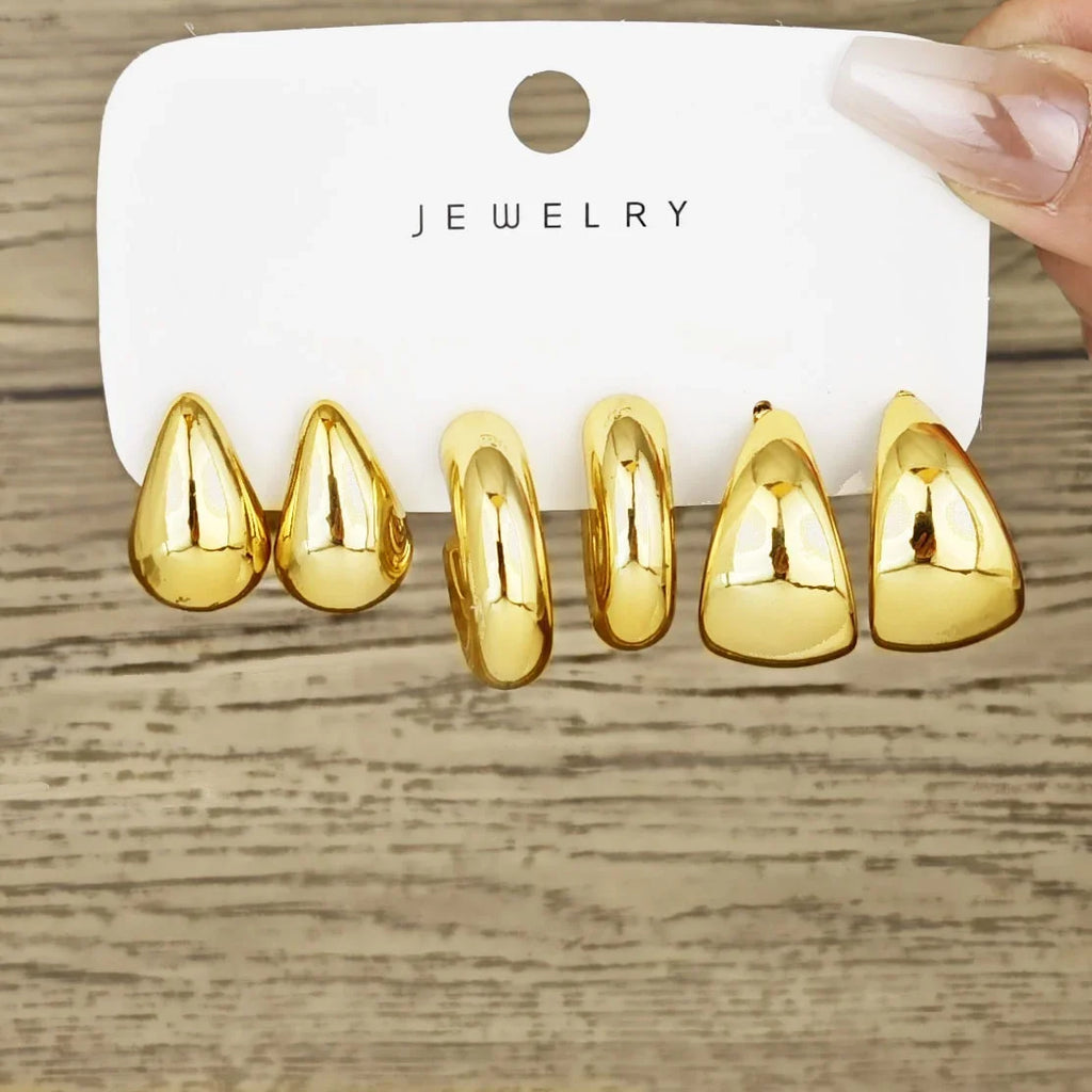 6 pc Stainless Steel Wide Earrings