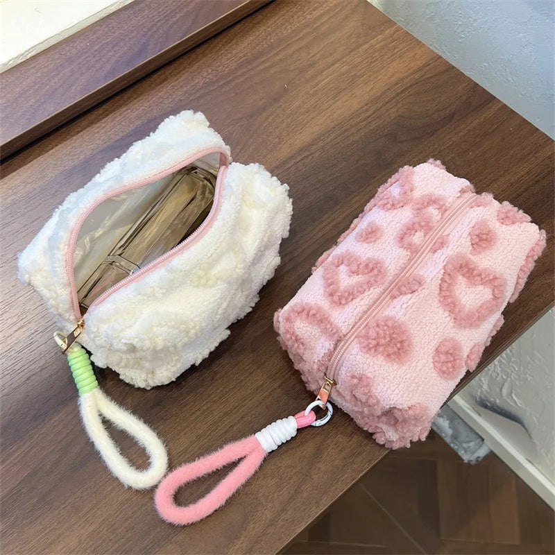 WHILE SUPPLIES LAST!!: Knit Heart Plush Makeup Bag