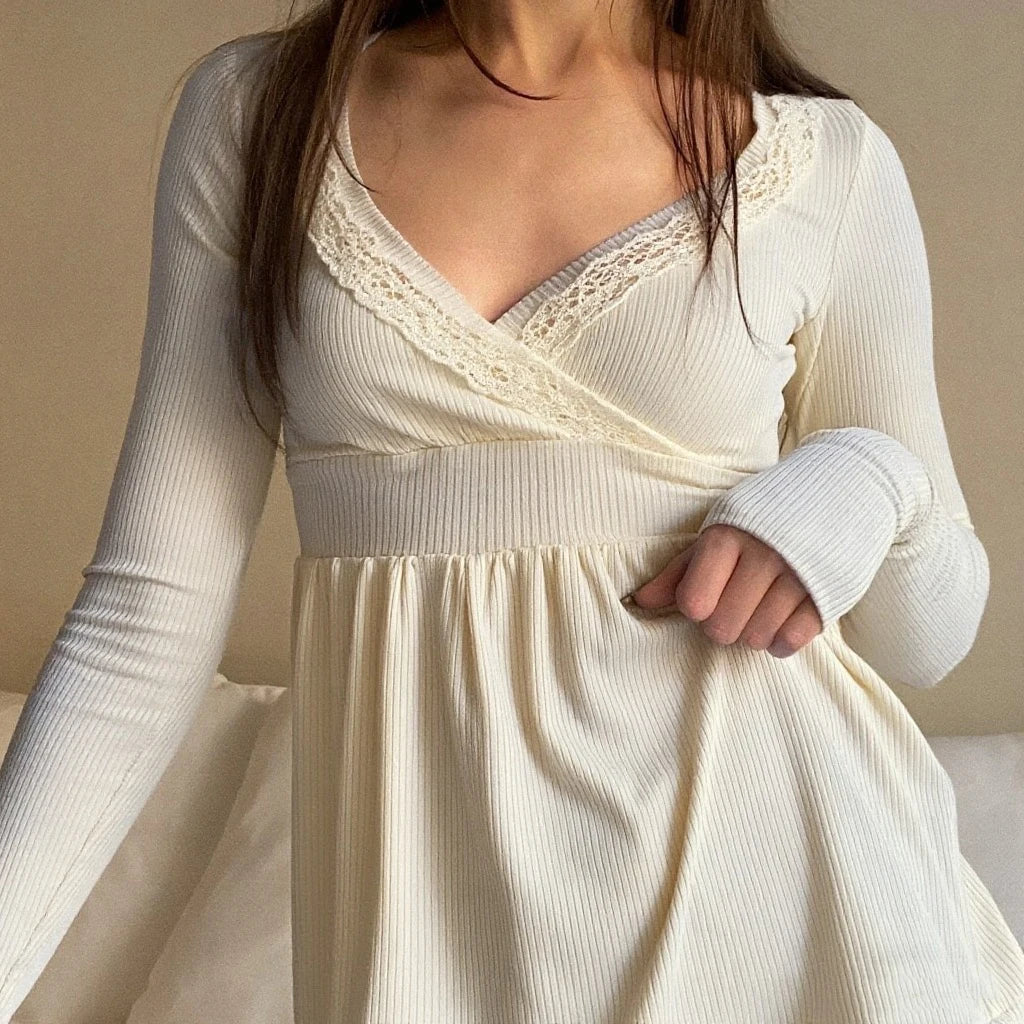 Long Sleeve Lace Trimmed Blouse