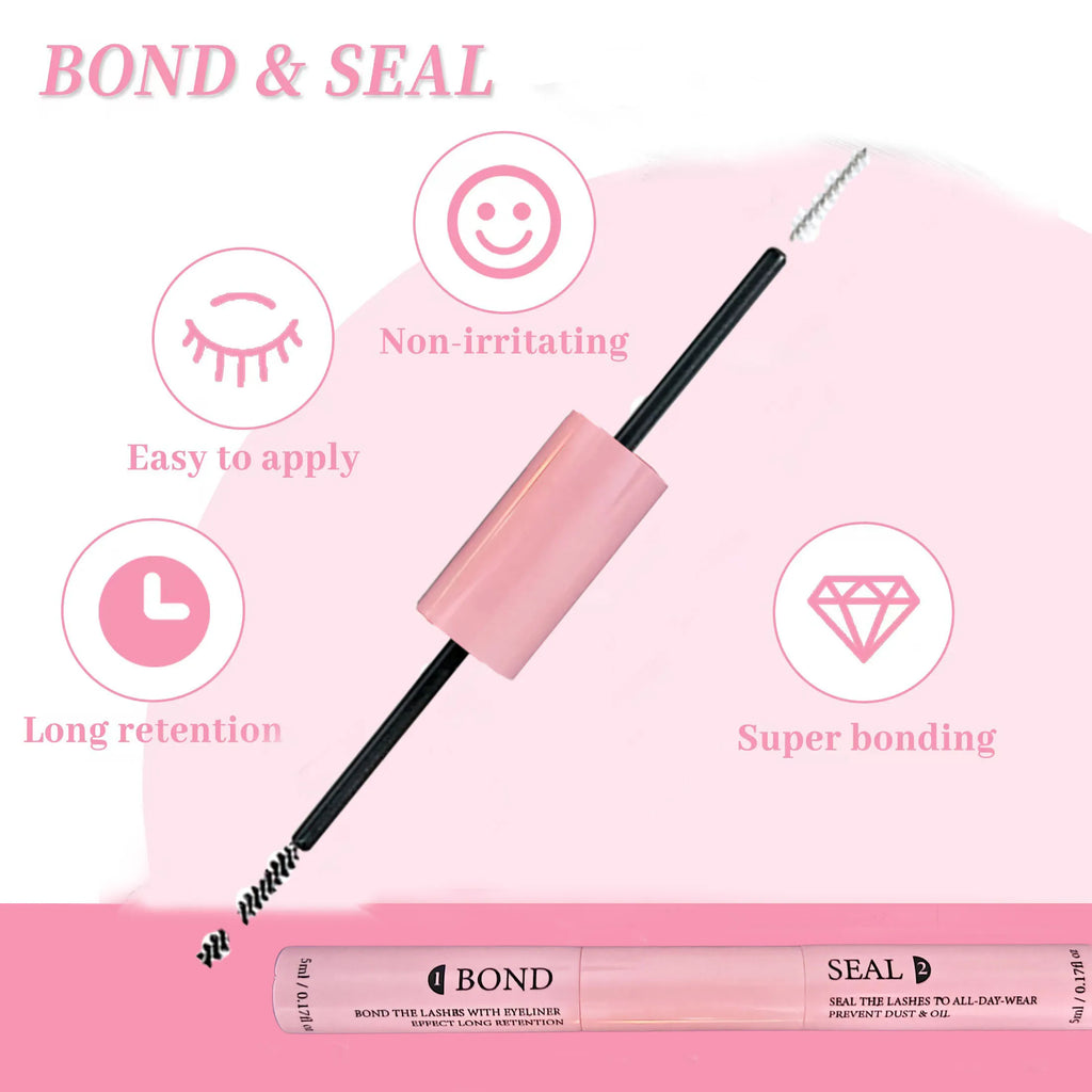 Lash Bond and Seal 10ml Individual Lashes Glue and Seal Super Strong Hold Lash Extension with Lash Glue Remover 5ml Tweezers Kit