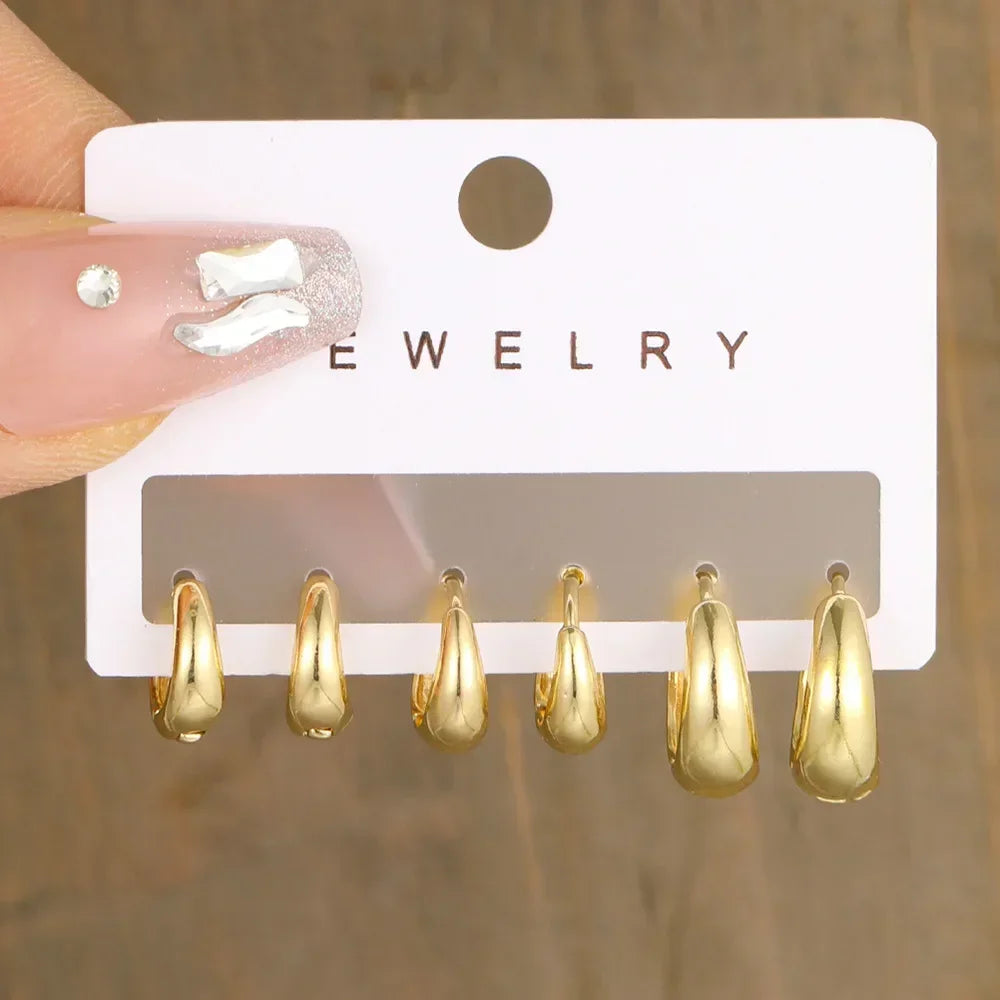 6 pc Stainless Steel Wide Earrings