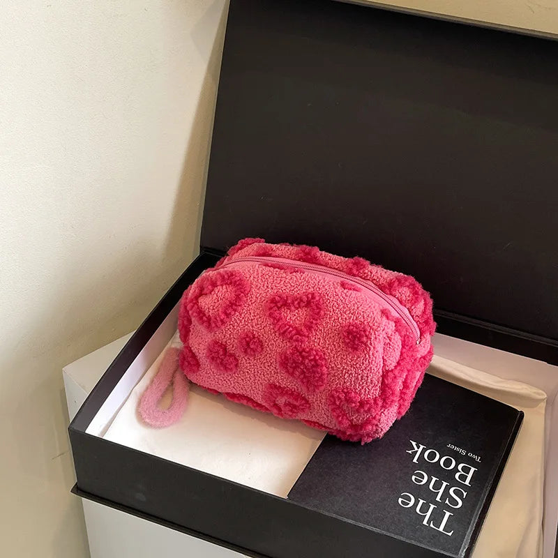 WHILE SUPPLIES LAST!!: Knit Heart Plush Makeup Bag