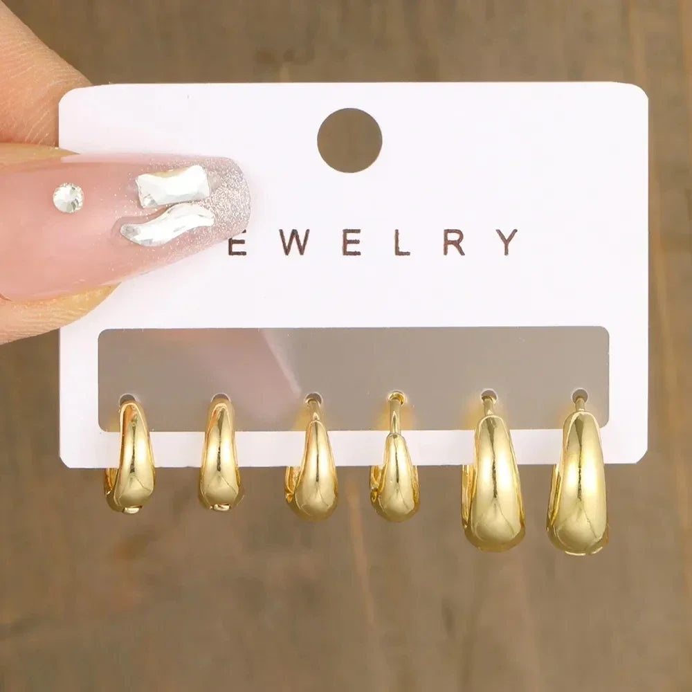 6 pc Stainless Steel Wide Earrings