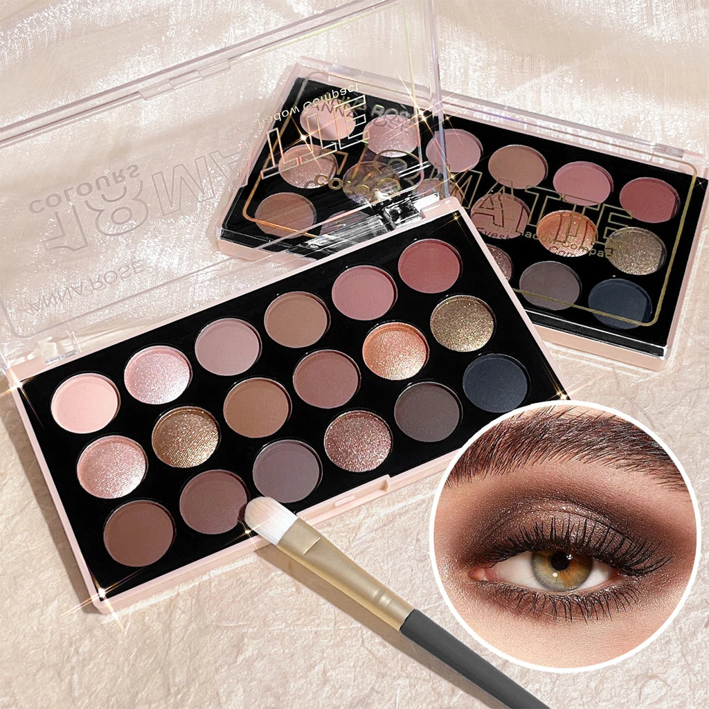 18-Color Eyeshadow Palette: Pearlescent, Matte, Fine Shimmer, Glitter, Earth Tones, Long-Lasting, High-Performance