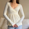 Long Sleeve Lace Trimmed Blouse