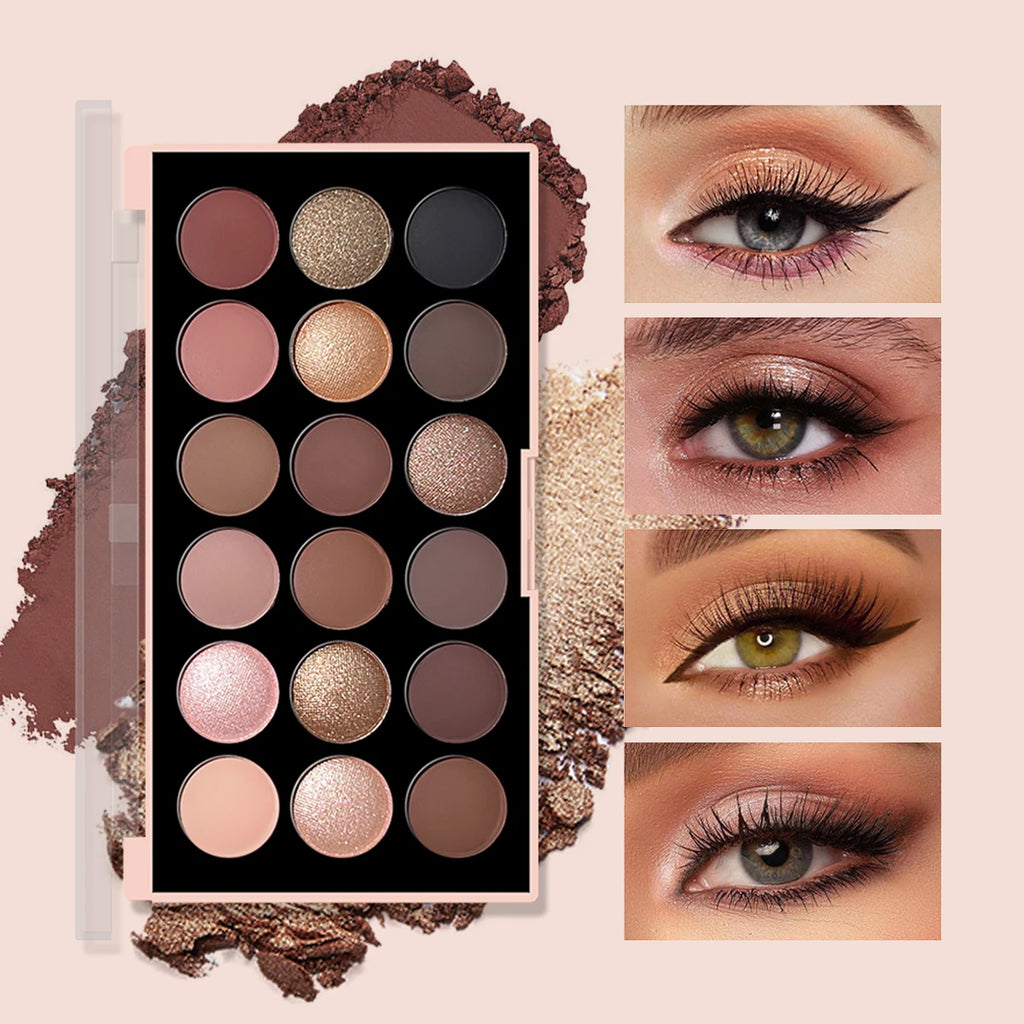 18-Color Eyeshadow Palette: Pearlescent, Matte, Fine Shimmer, Glitter, Earth Tones, Long-Lasting, High-Performance