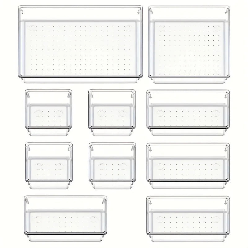 10 pc and 18 pc Heavy Duty Versatile Clear Organizer Tray Set, Drawers, Desk