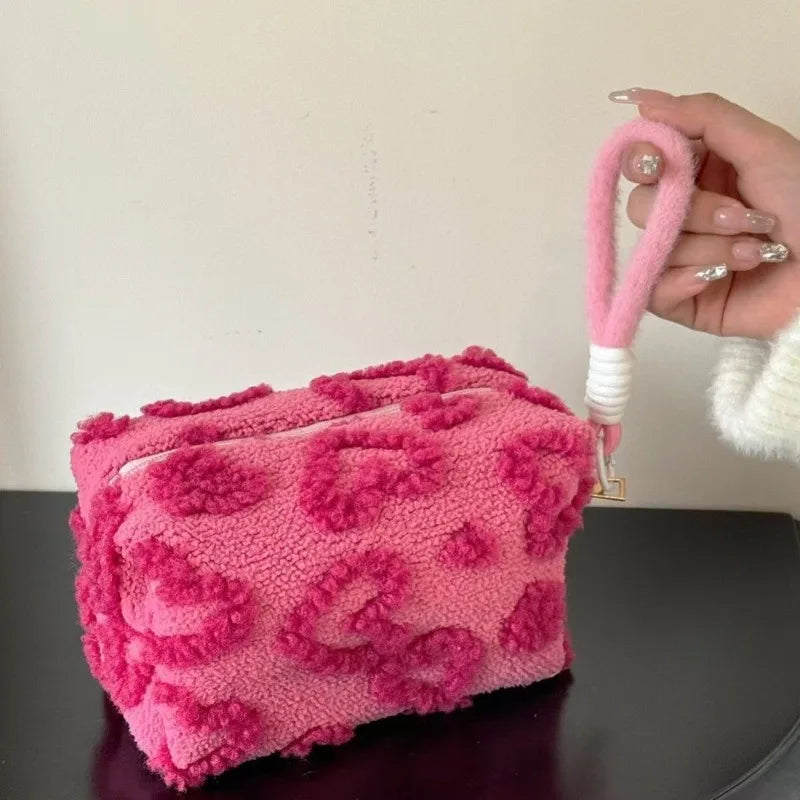 WHILE SUPPLIES LAST!!: Knit Heart Plush Makeup Bag